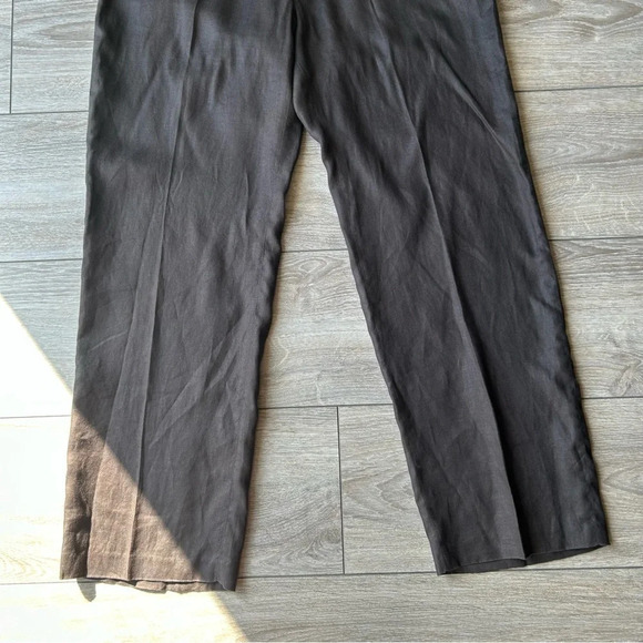 Laura Plus Dark Brown Pure Linen Wide Leg Pants - Picture 3 of 11